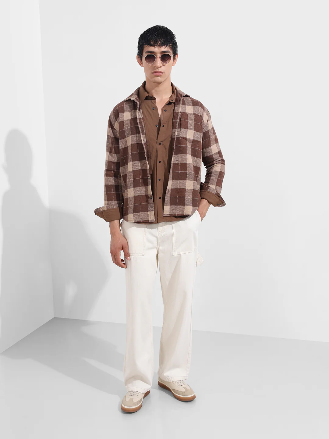 Men's Gold Relaxed Fit Casual Checkered Shirt - Image 4