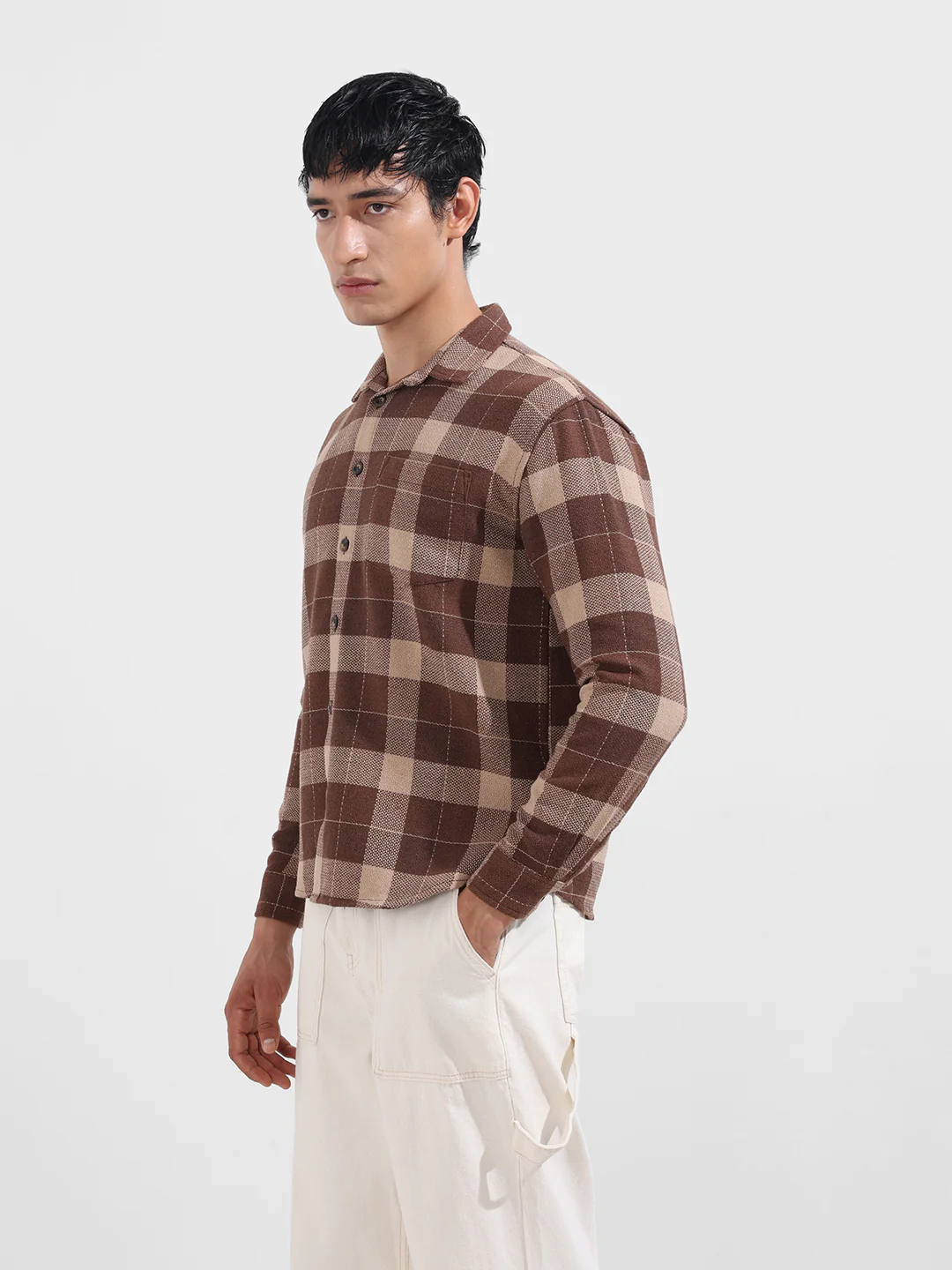 Men's Gold Relaxed Fit Casual Checkered Shirt - Image 5