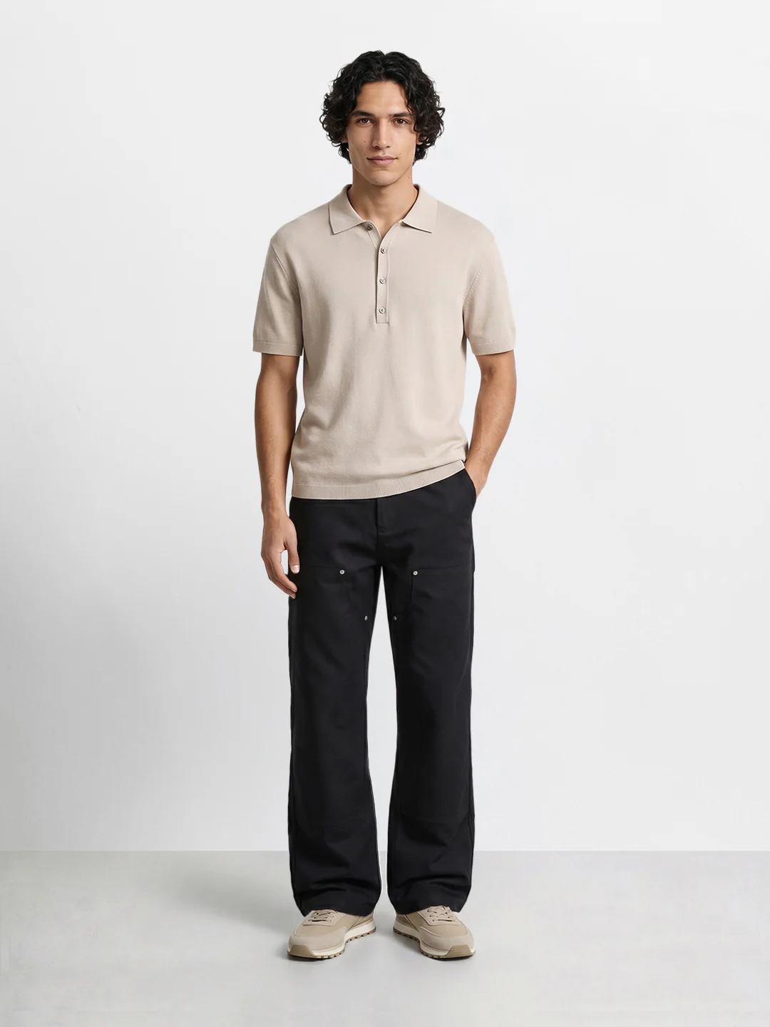 Men's Black Baggy Fit Solid Utility Trousers - Image 6