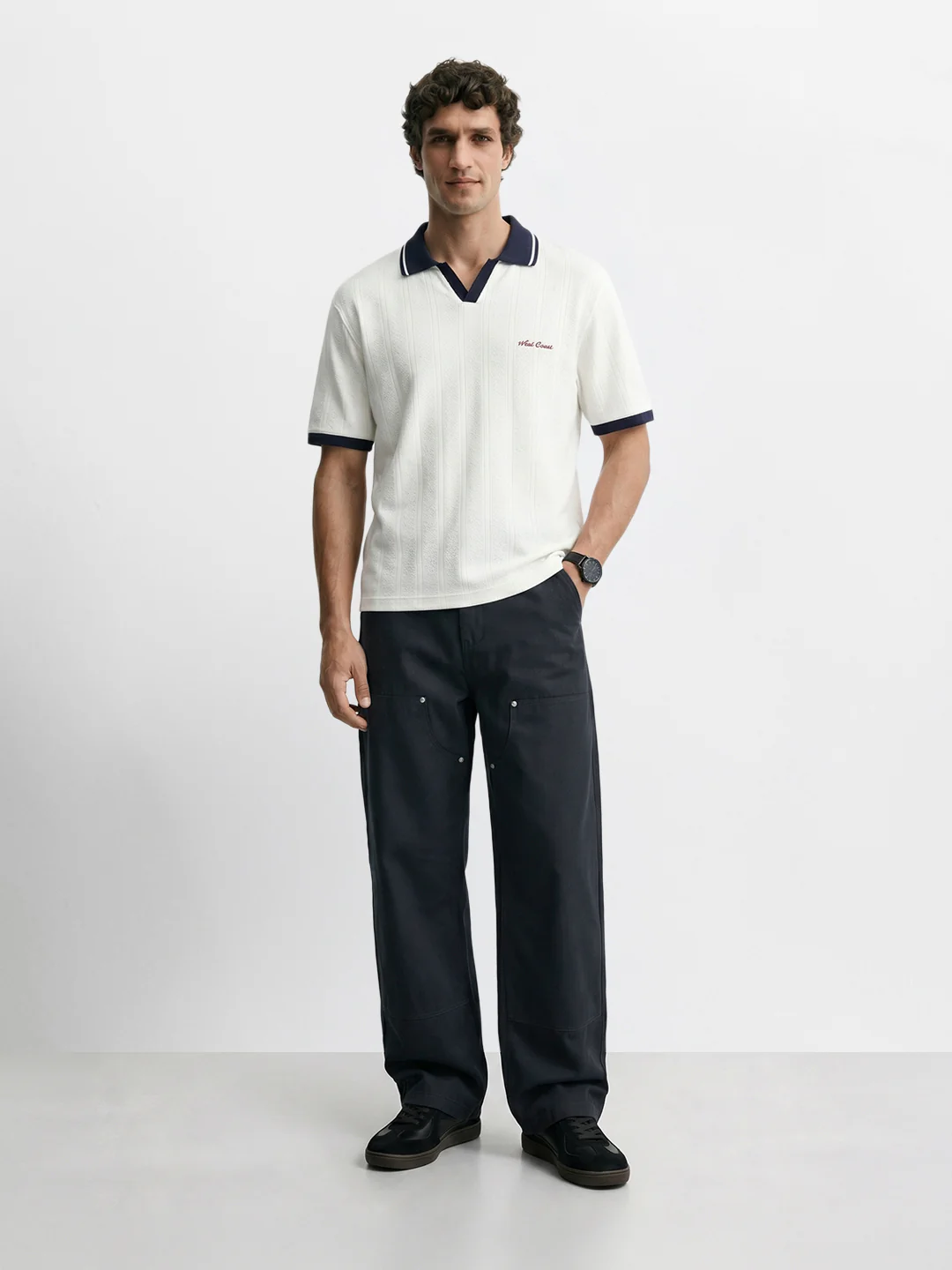 Men's Black Baggy Fit Solid Utility Trousers - Image 6