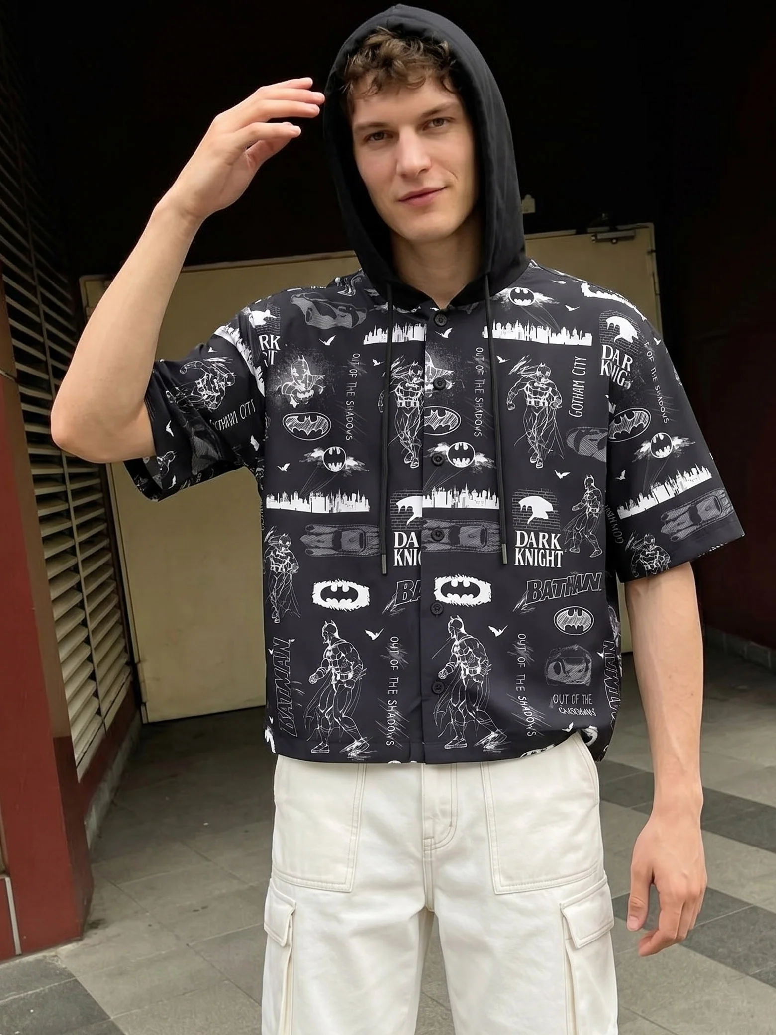Men's Black Boxy Fit  Batman Character Shirt