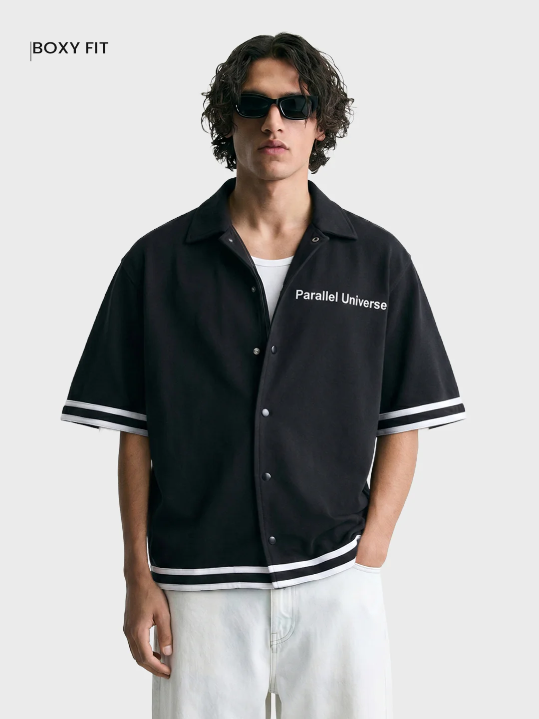 Men's Black Boxy Fit Embroided Casual Shirt - Image 2