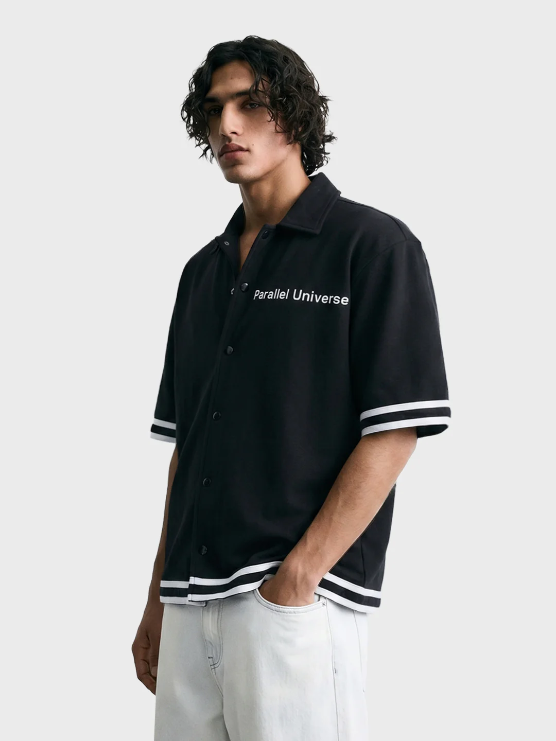 Men's Black Boxy Fit Embroided Casual Shirt - Image 4