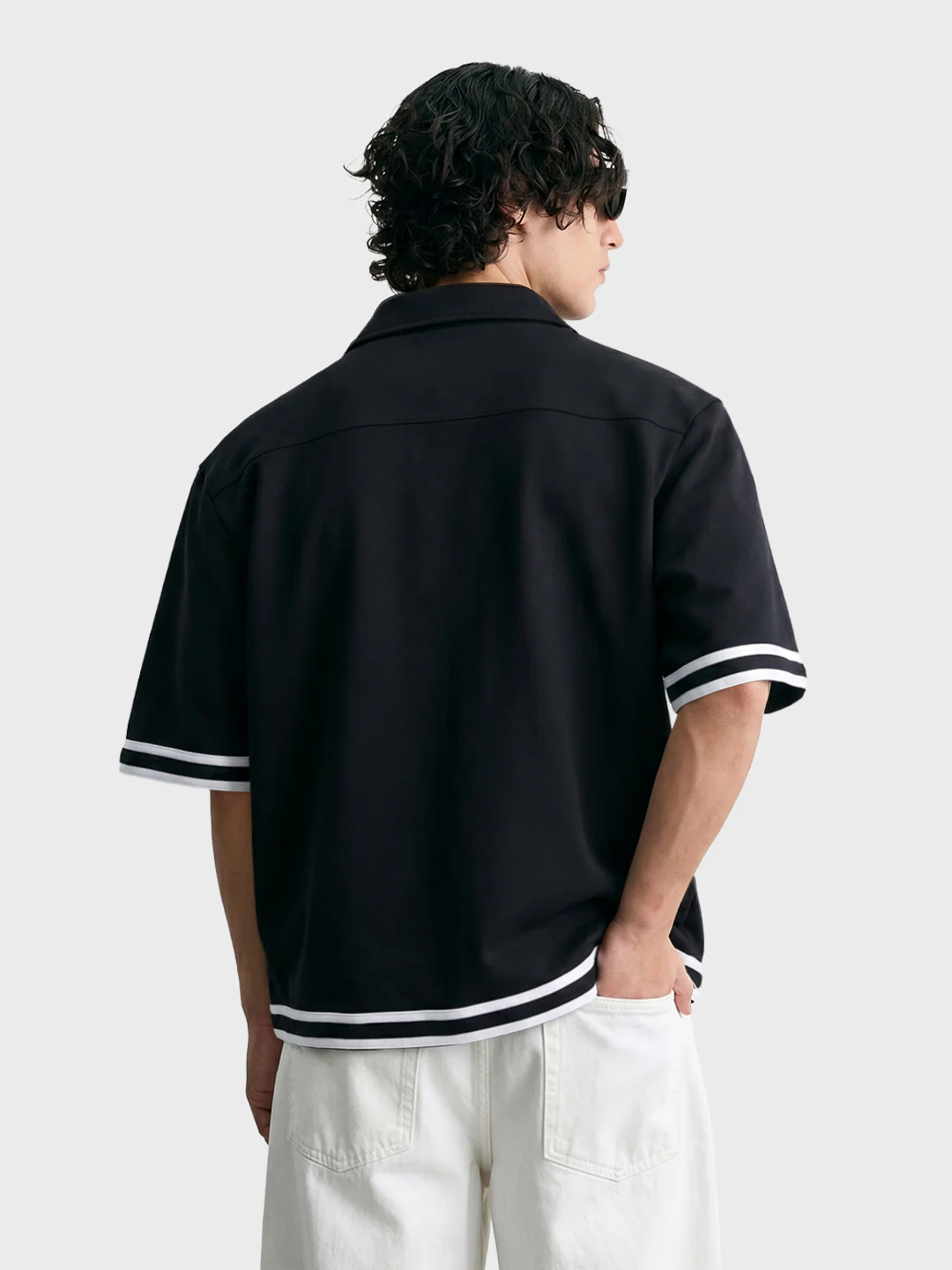 Men's Black Boxy Fit Embroided Casual Shirt - Image 5
