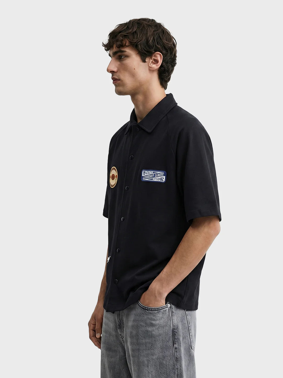 Men's Black Boxy Fit Embroided Casual Shirt - Image 4