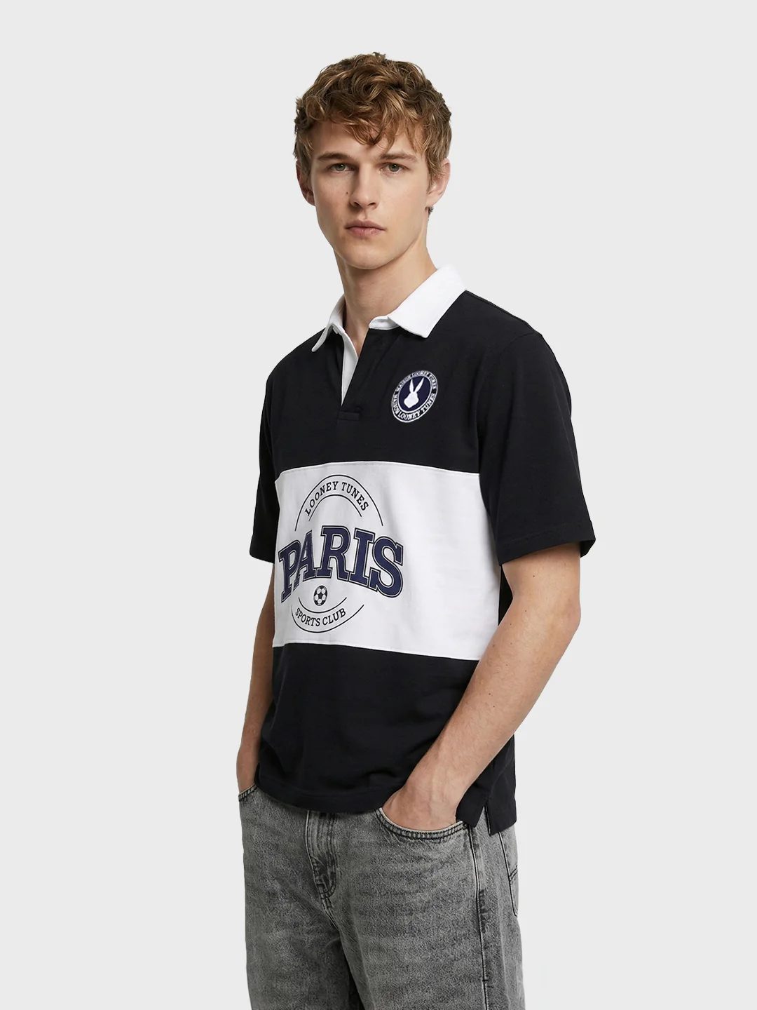 Men's Black Boxy Fit Loony Tune character Polo T-Shirt - Image 5