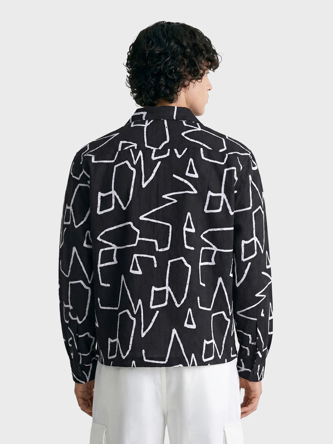 Men's Black Boxy Fit Printed Utility Shirt - Image 5