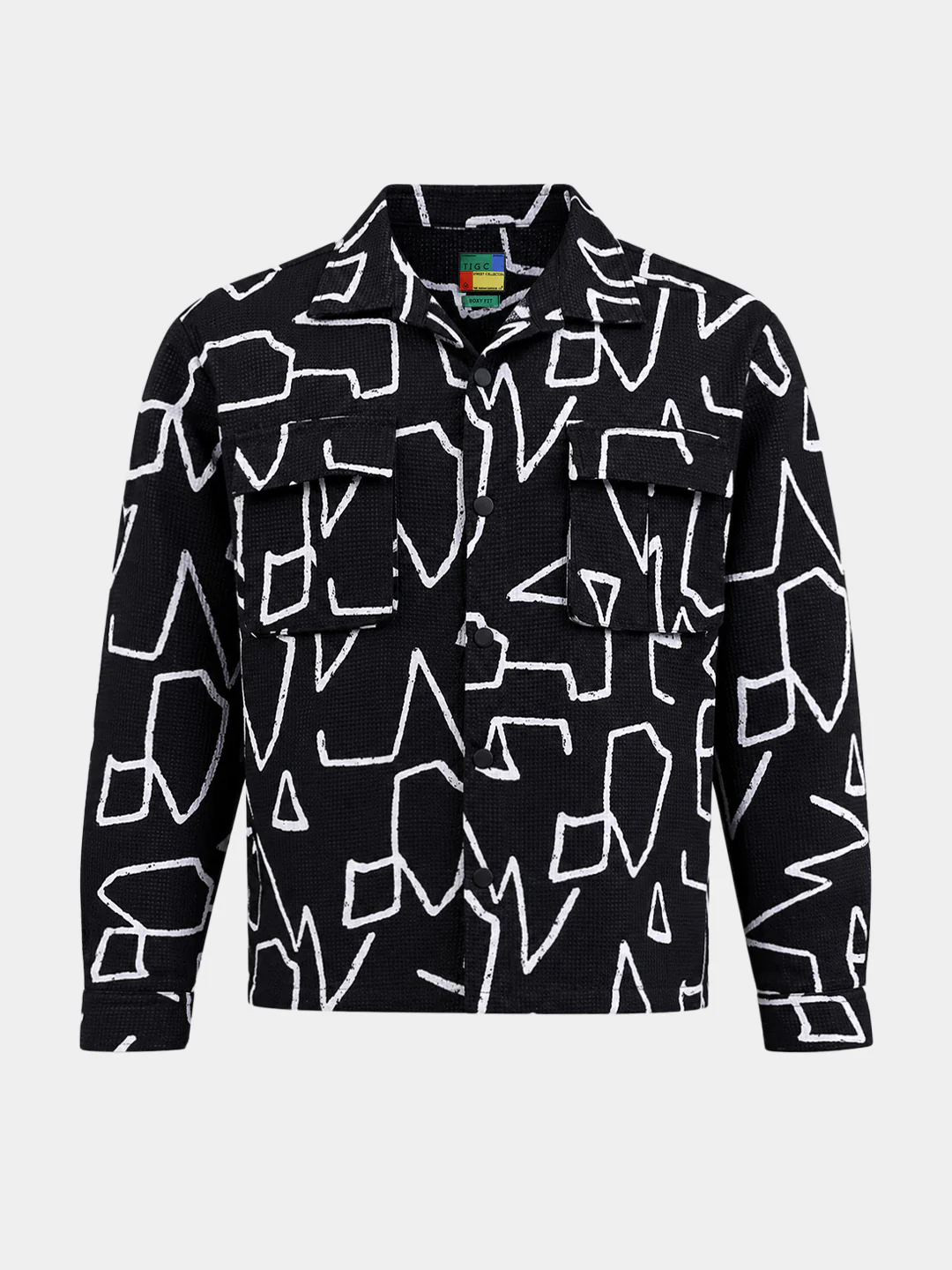 Men's Black Boxy Fit Printed Utility Shirt - Image 6