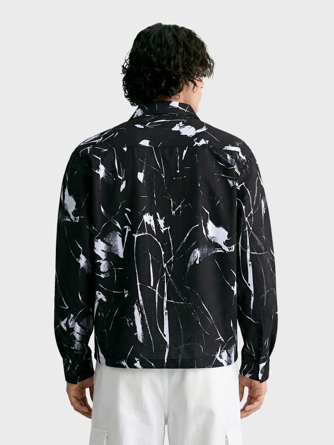 Men's Black Boxy Fit Printed Utility Shirt - Image 5