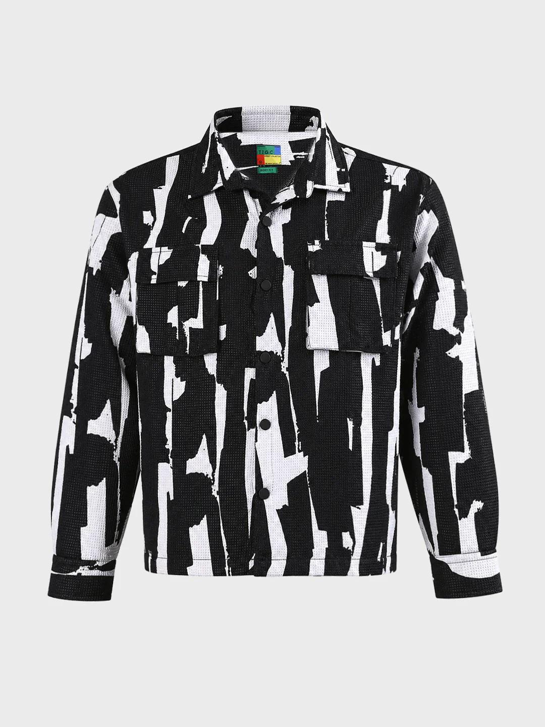Men's Black Boxy Fit Printed Utility Shirt - Image 6
