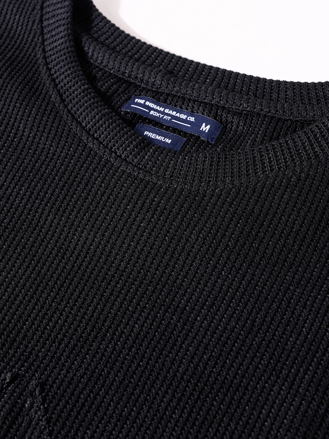 Men's Black Boxy Fit Textured Casual T-Shirt - Image 3