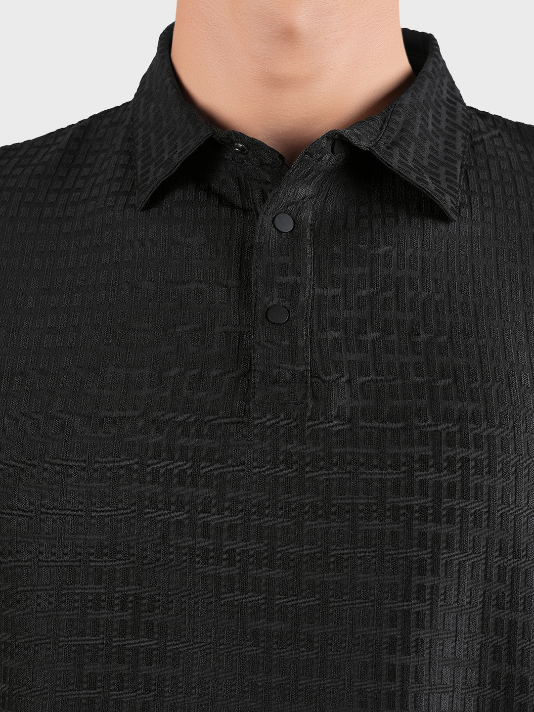 Men's Black Boxy Fit Textured Casual T-Shirt - Image 3