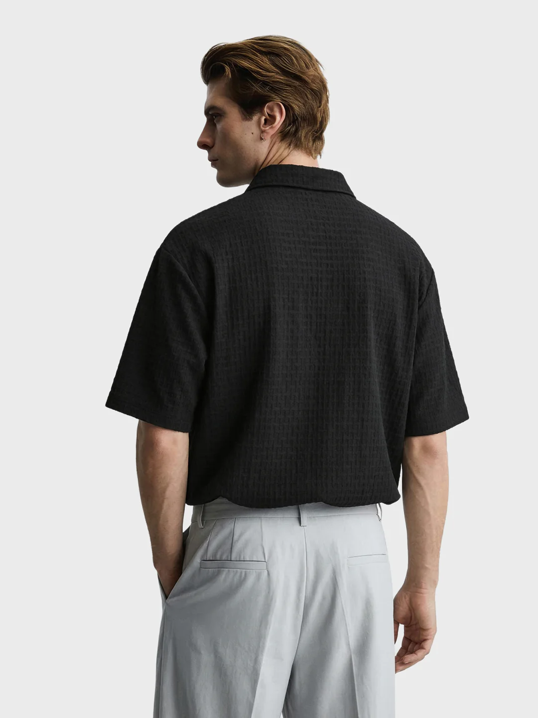 Men's Black Boxy Fit Textured Casual T-Shirt - Image 5