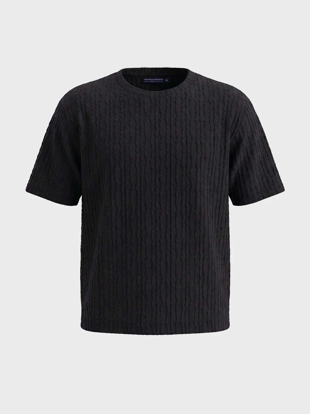 Men's Black Boxy Fit Textured Resort Wear T-Shirt - Image 5