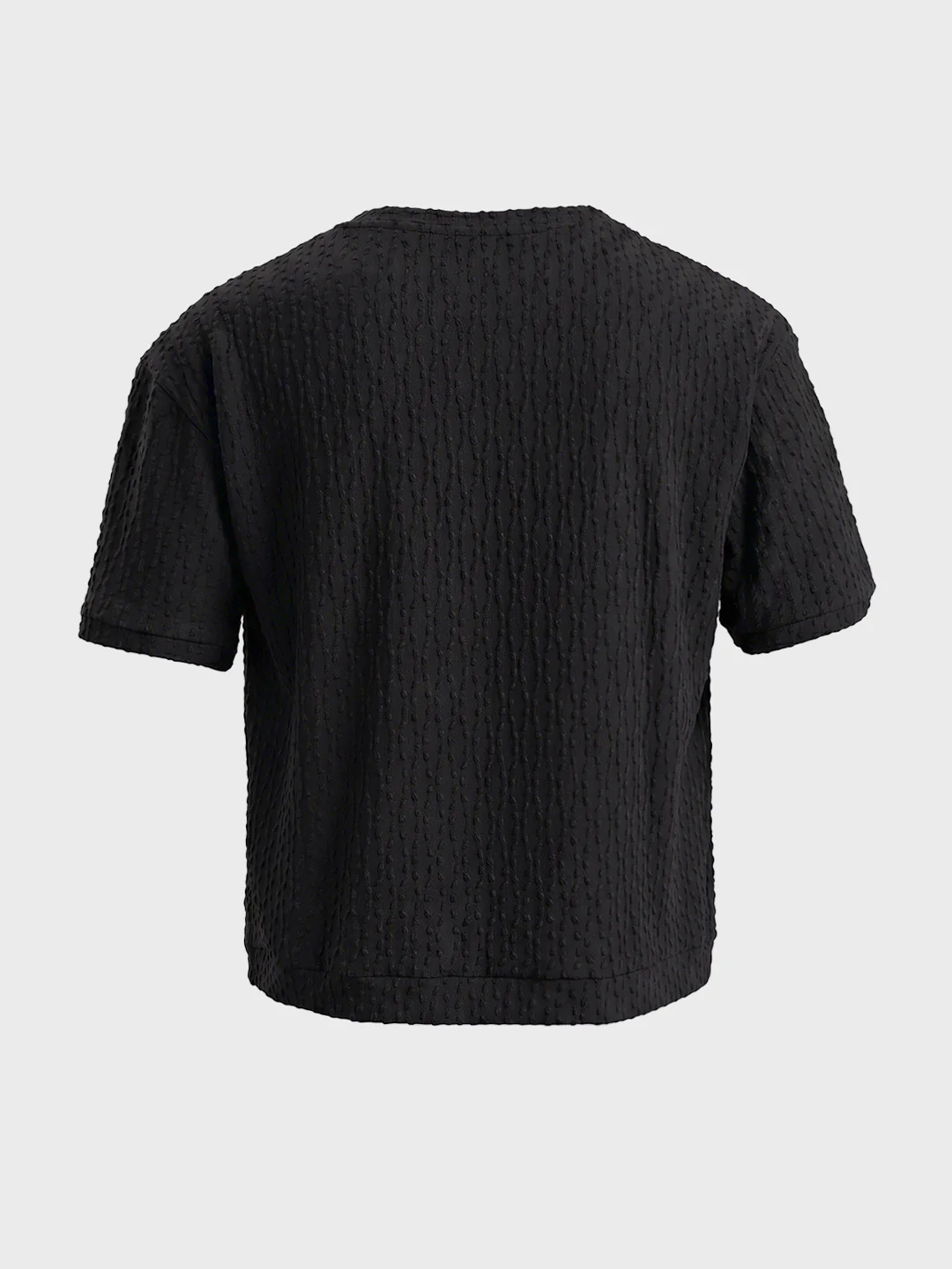Men's Black Boxy Fit Textured Resort Wear T-Shirt - Image 6