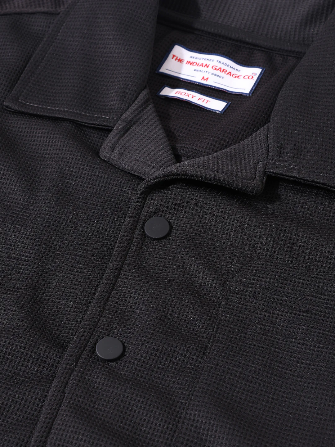 Men's Black Boxy Fit Textured Utility Shirt - Image 3