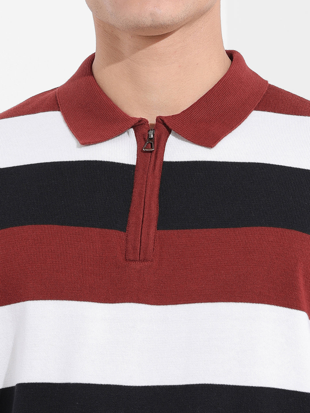 Men's Black Oversized Fit Textured Flat Knit Polo T-Shirt - Image 3