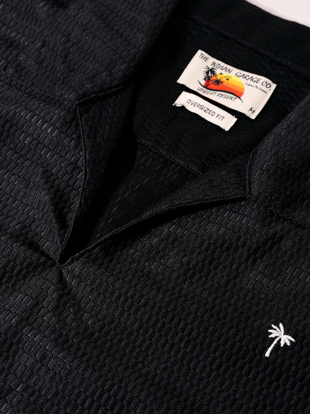 Men's Black Oversized Fit Resort Wear Textured Shirt - Image 3
