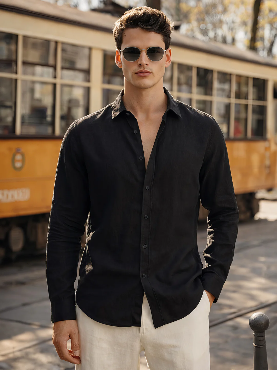 Men's Black Regular Fit Casual Solid Shirt
