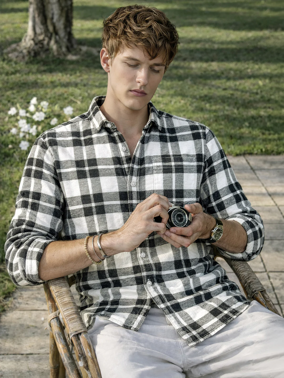 Men's Black Regular Fit Checkered Casual Shirt