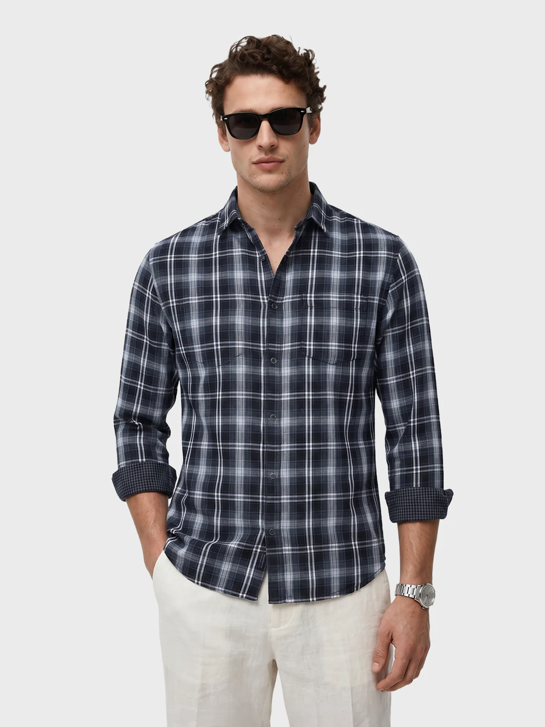 Men's Black Regular Fit Checkered Casual Shirts - Image 2