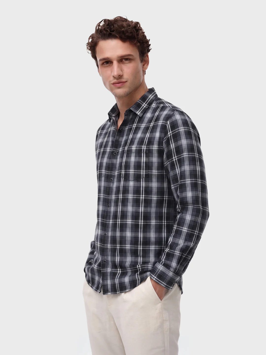 Men's Black Regular Fit Checkered Casual Shirts - Image 4