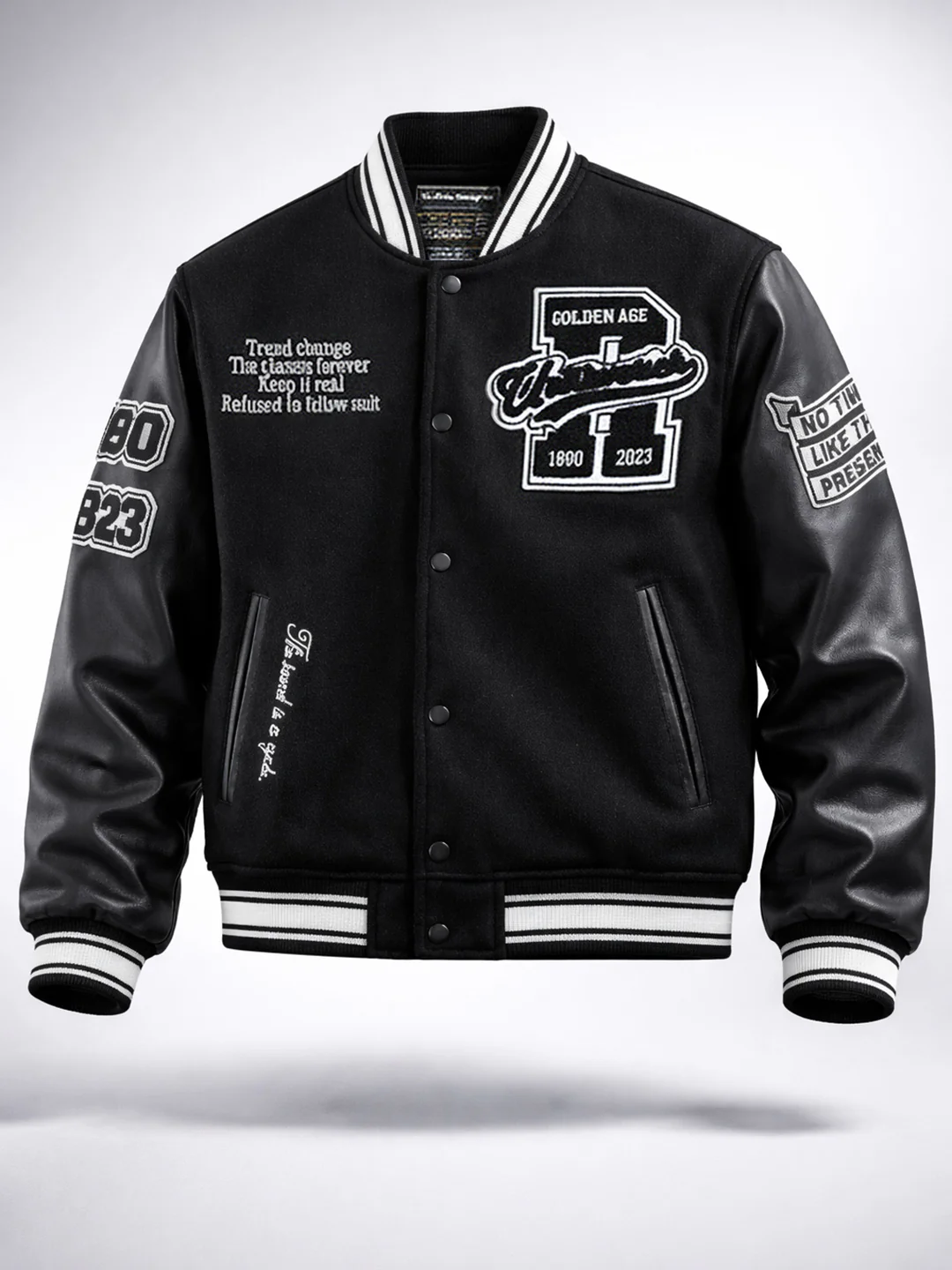 Men's Black Regular Fit Embroided Casual Bomber Jacket - Image 4