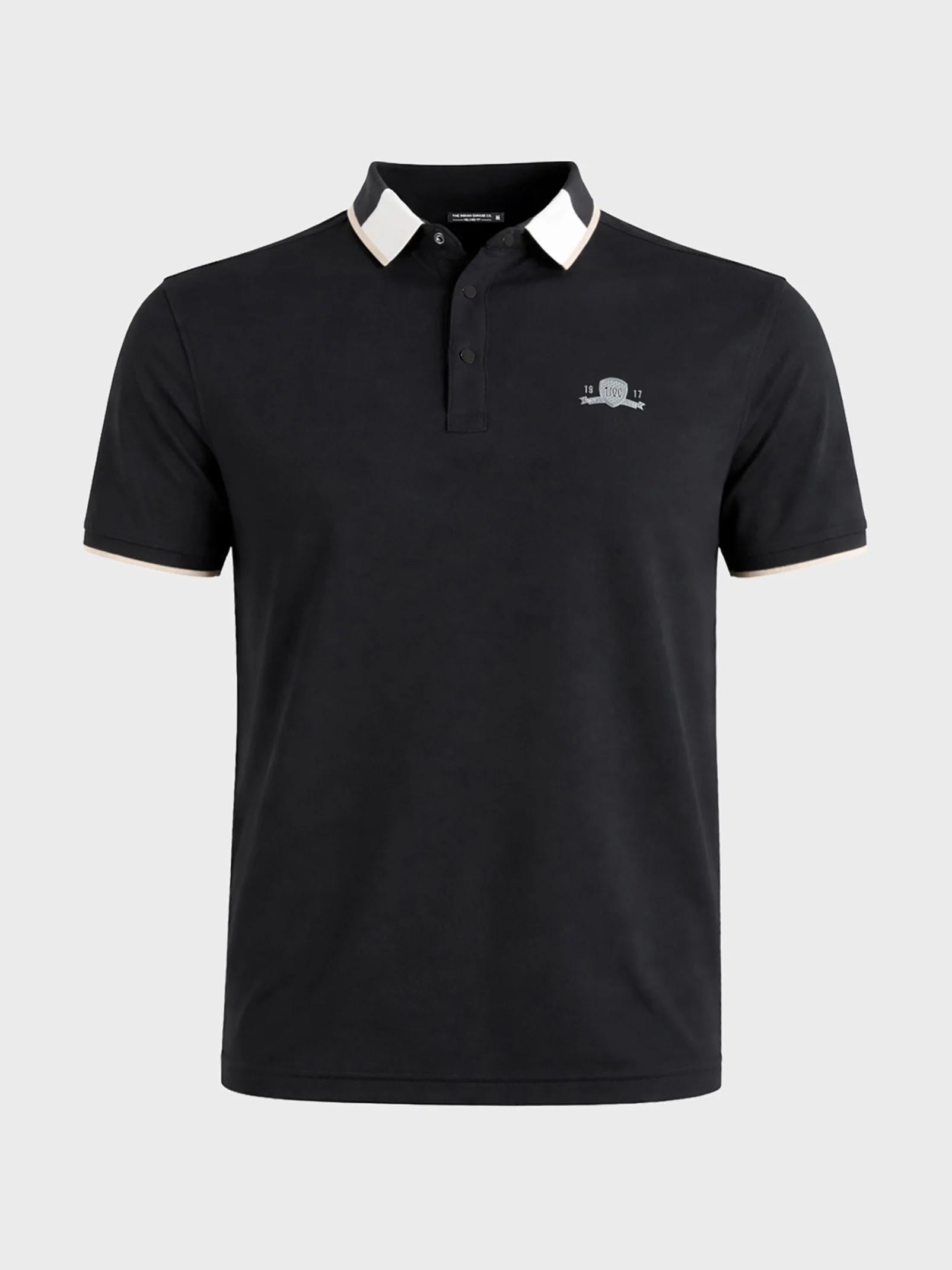 Men's Black Regular Fit Embroidered Casual Polo T-Shirts - Image 5