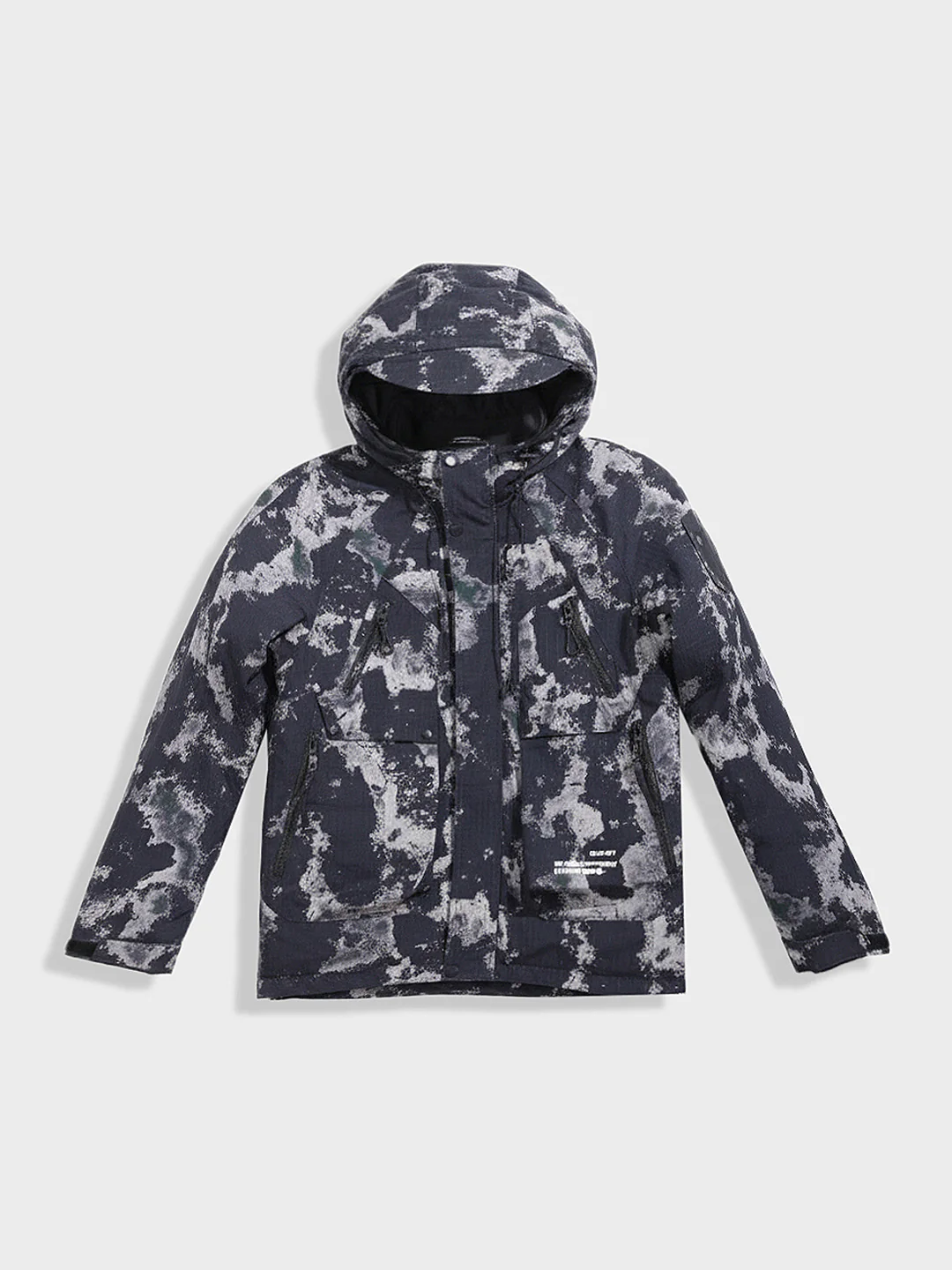 Men's Black Regular Fit Printed Casual Winter Jacket - Image 4
