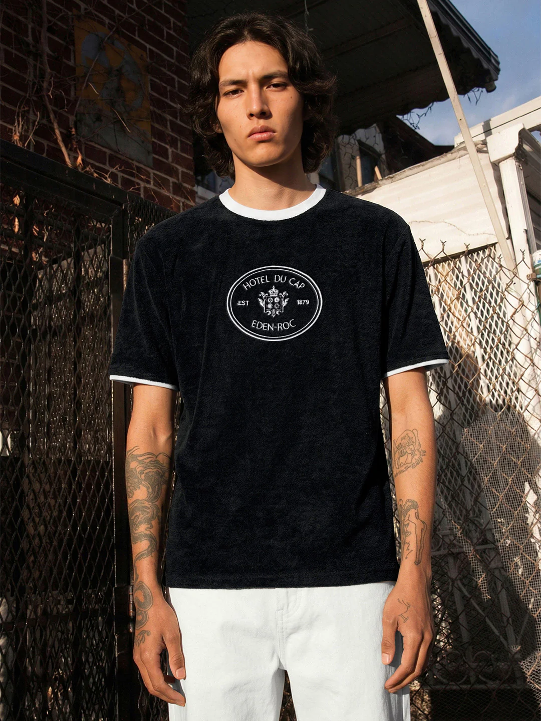 Men's Black Regular Fit Embroidered Casual T-Shirt