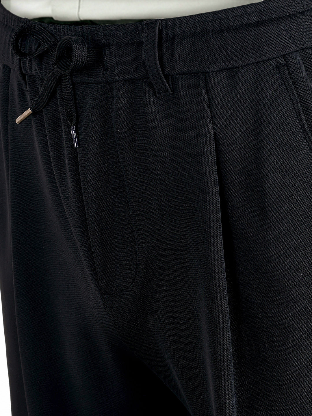 Men's Black Regular Fit Solid Casual Trousers - Image 3