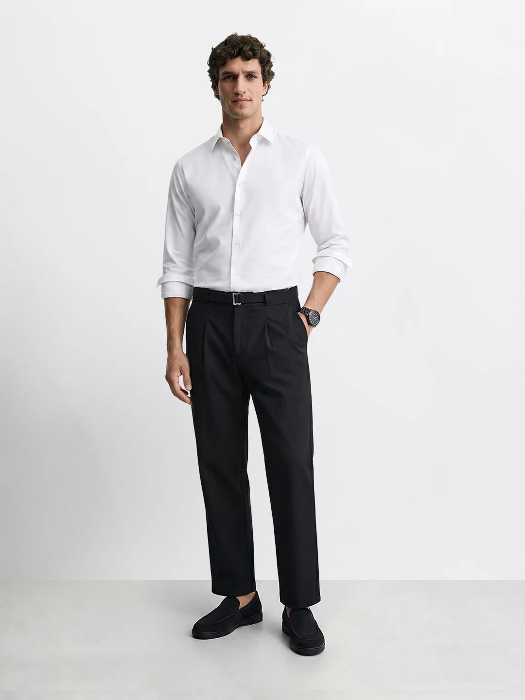 Men's Black Regular Fit Solid Casual Trousers - Image 6