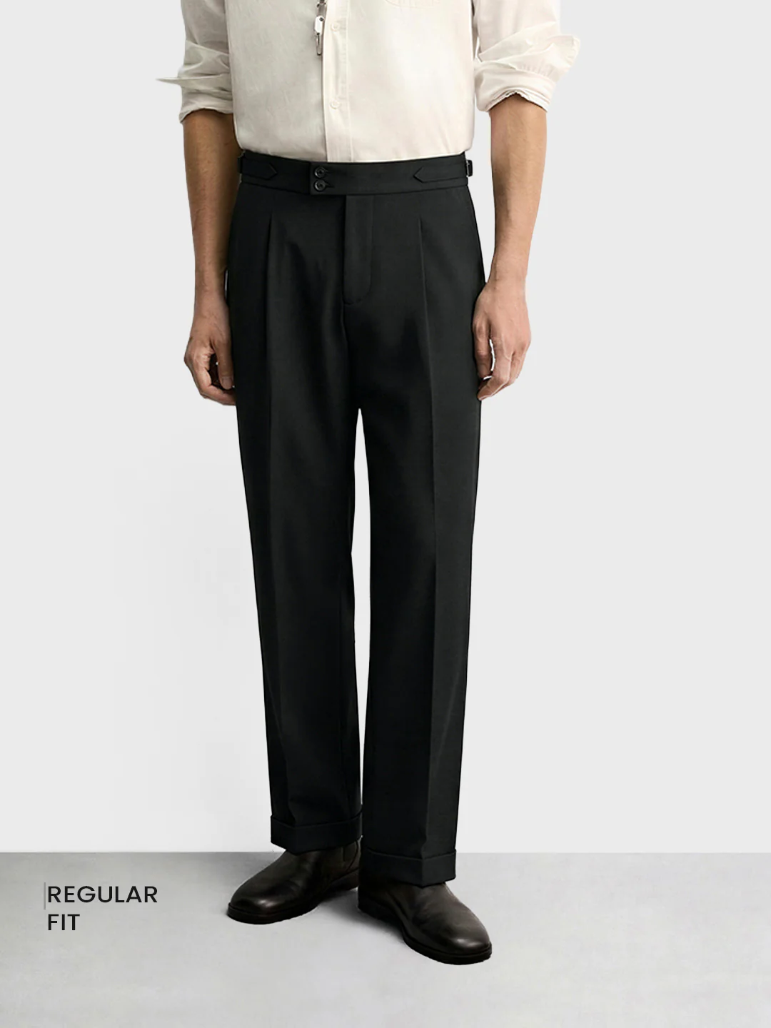 Men's Black Regular Fit Solid Casual Trousers - Image 2