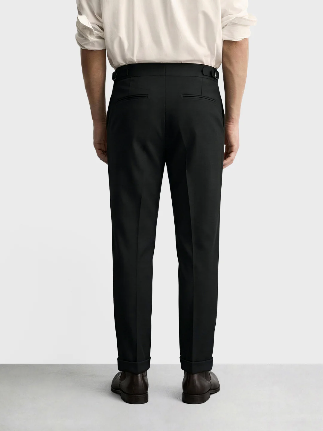 Men's Black Regular Fit Solid Casual Trousers - Image 4