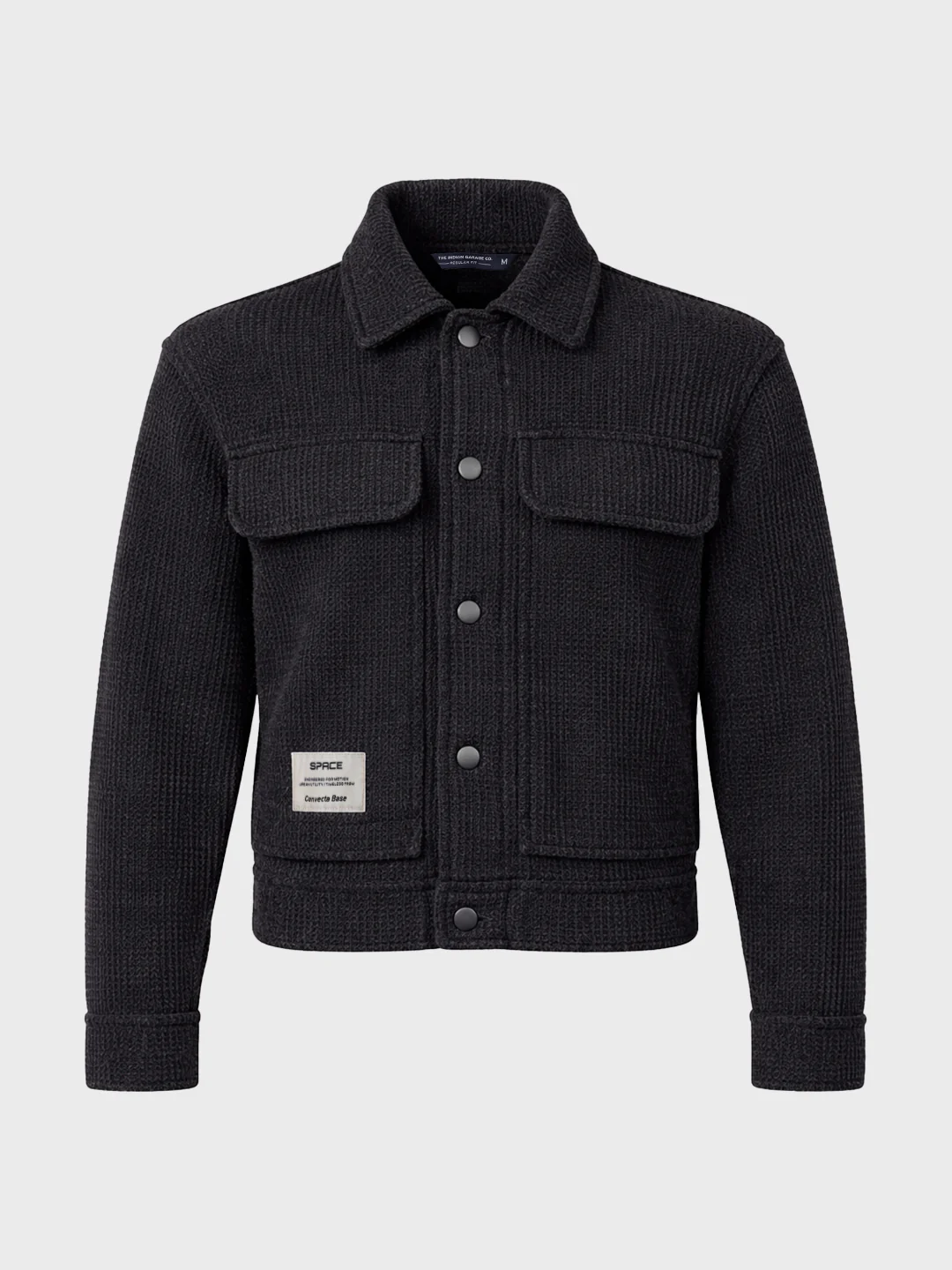 Men's Black Regular Fit Textured Casual Biker Jacket - Image 2