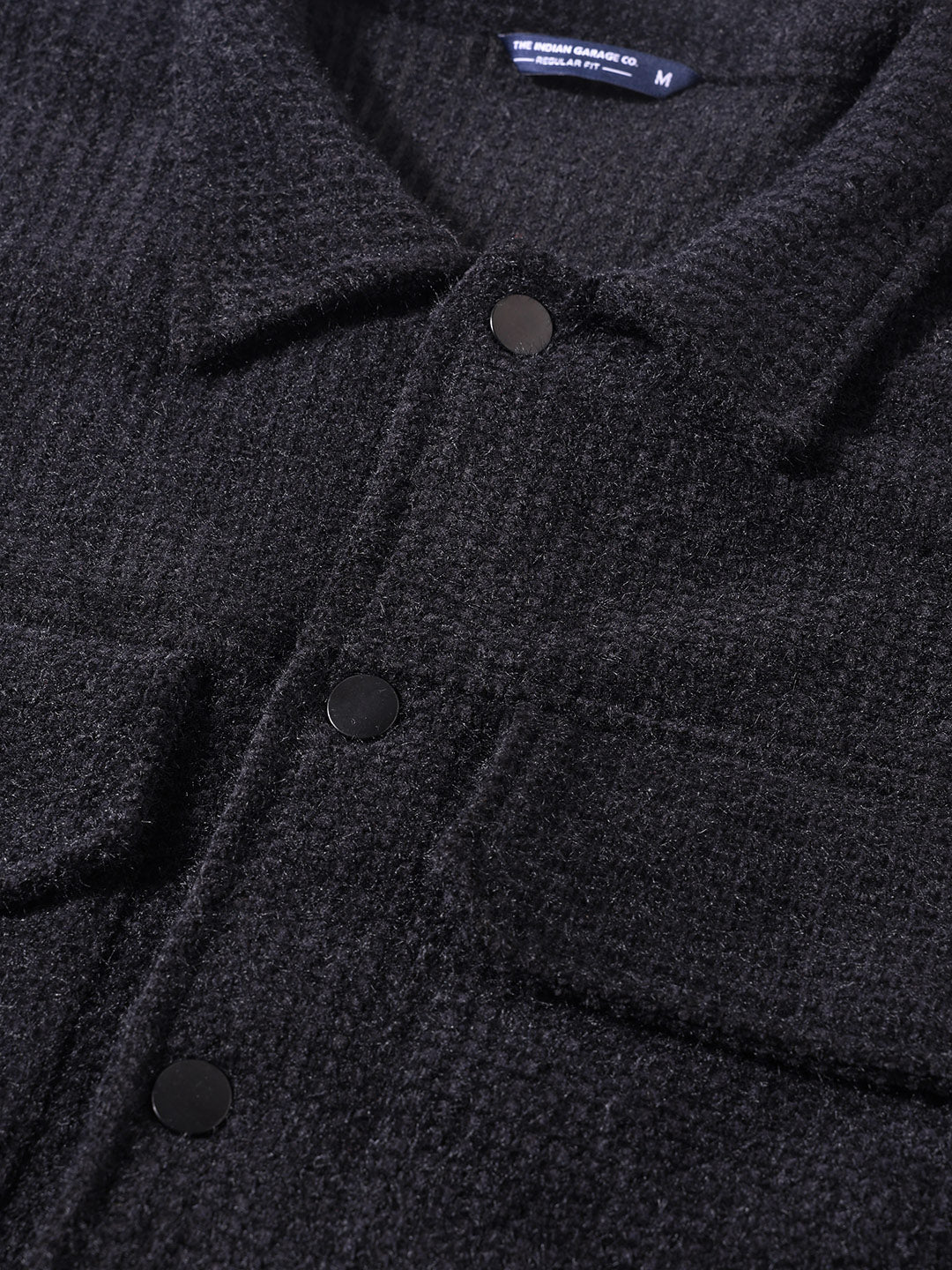 Men's Black Regular Fit Textured Casual Biker Jacket - Image 3
