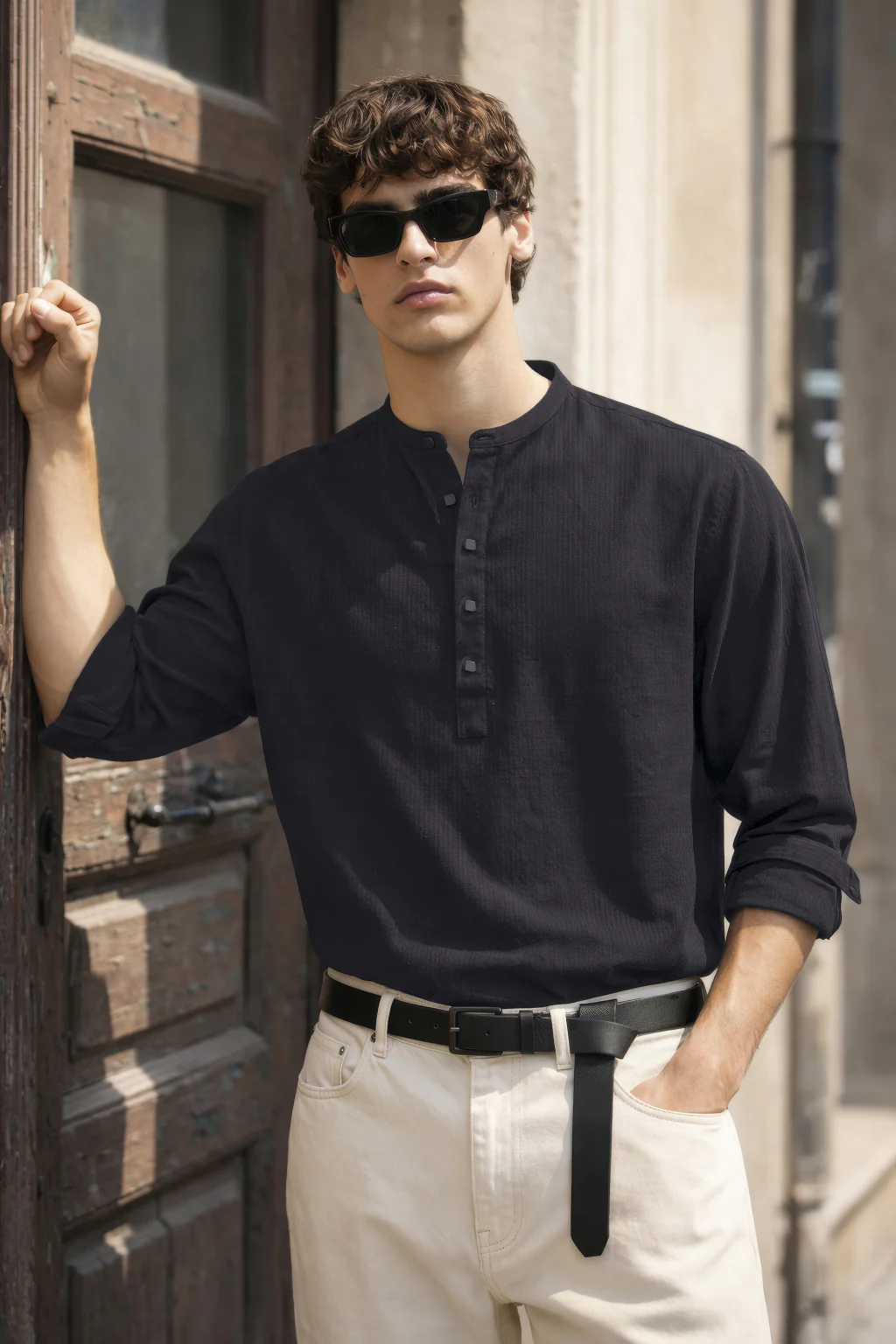 Men's Black Regular Fit Solid Casual Shirt