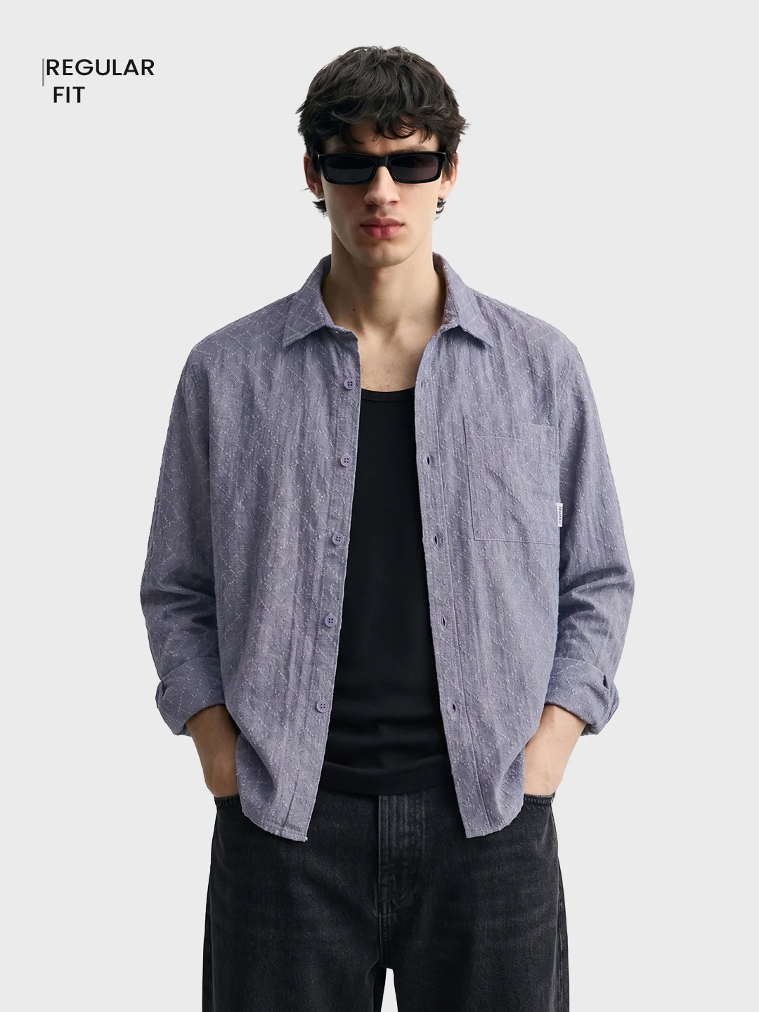 Men's Black Oversized Fit Textured Casual Shirts - Image 2