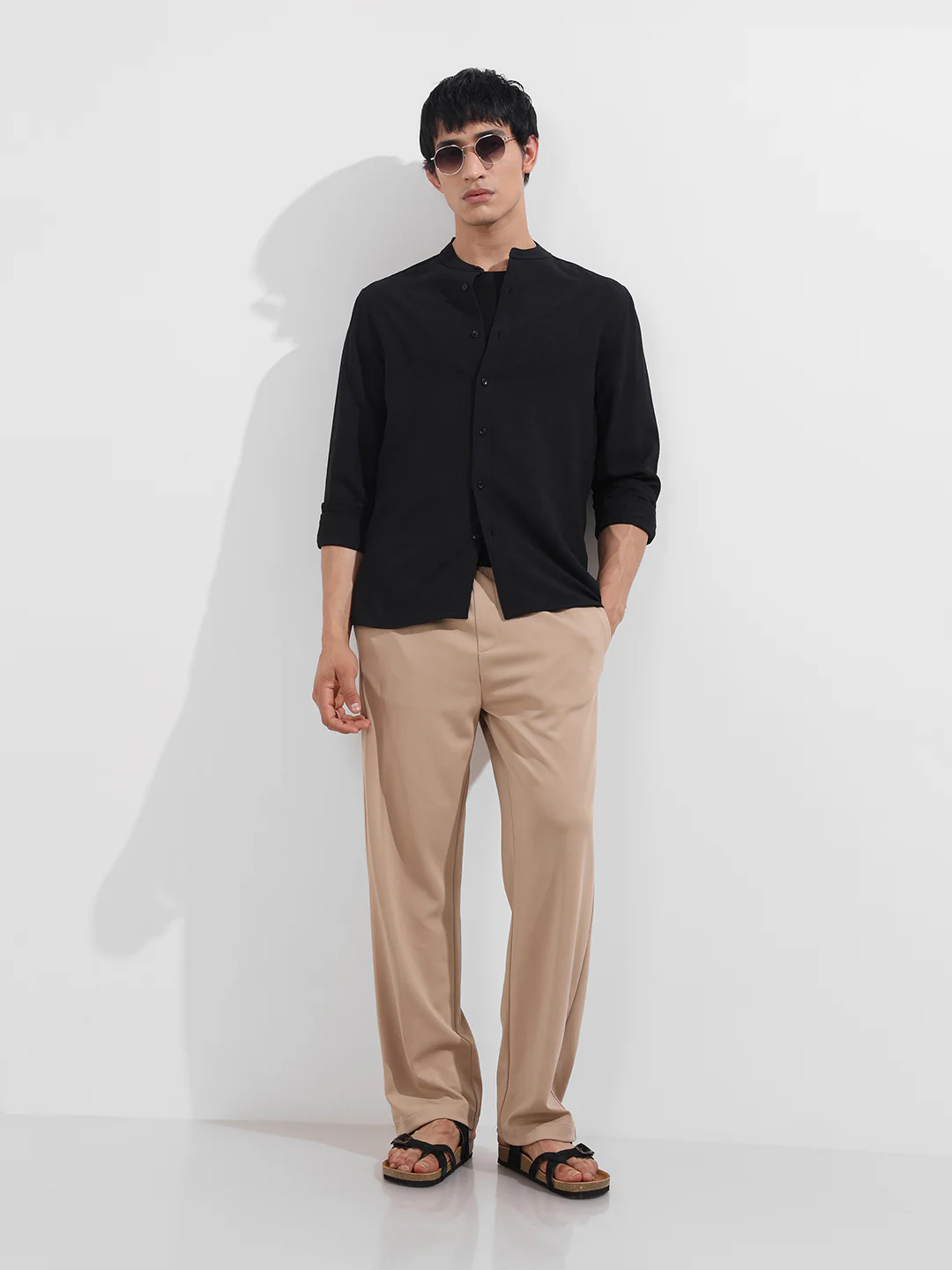 Men's Black Regular Fit Textured Resort Wear Shirt - Image 2