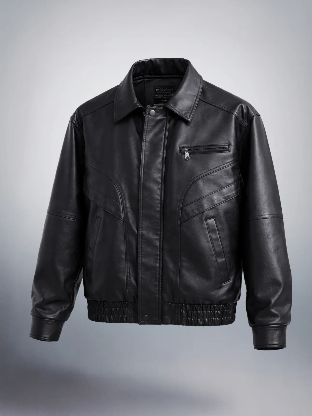 Men's Black Relaxed Fit Solid Casual Bomber Jacket - Image 4