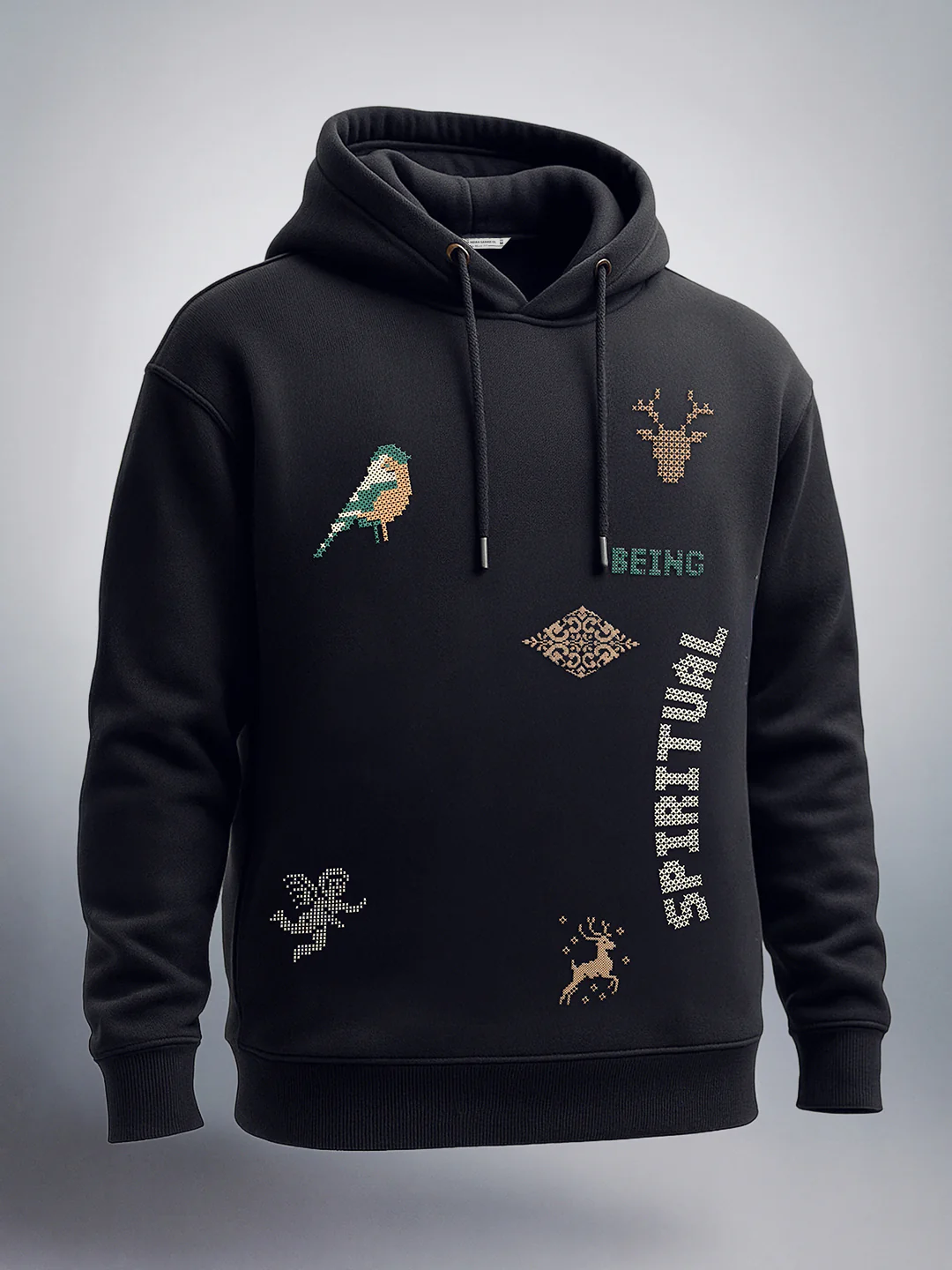 Men's Black Relaxed Fit Embroided Casual Sweatshirt - Image 4