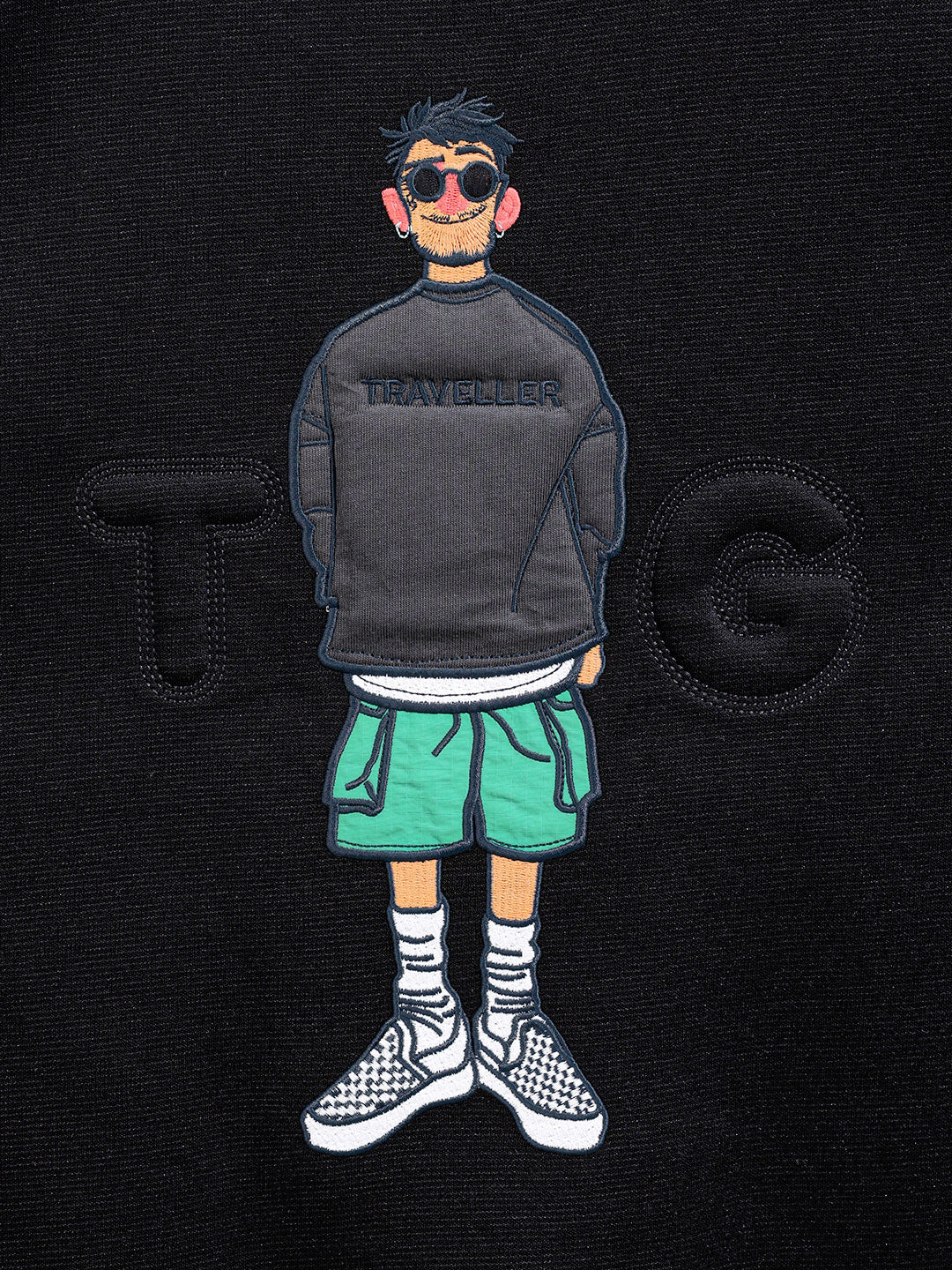Men's Black Relaxed Fit Embroided Casual Sweatshirt - Image 3