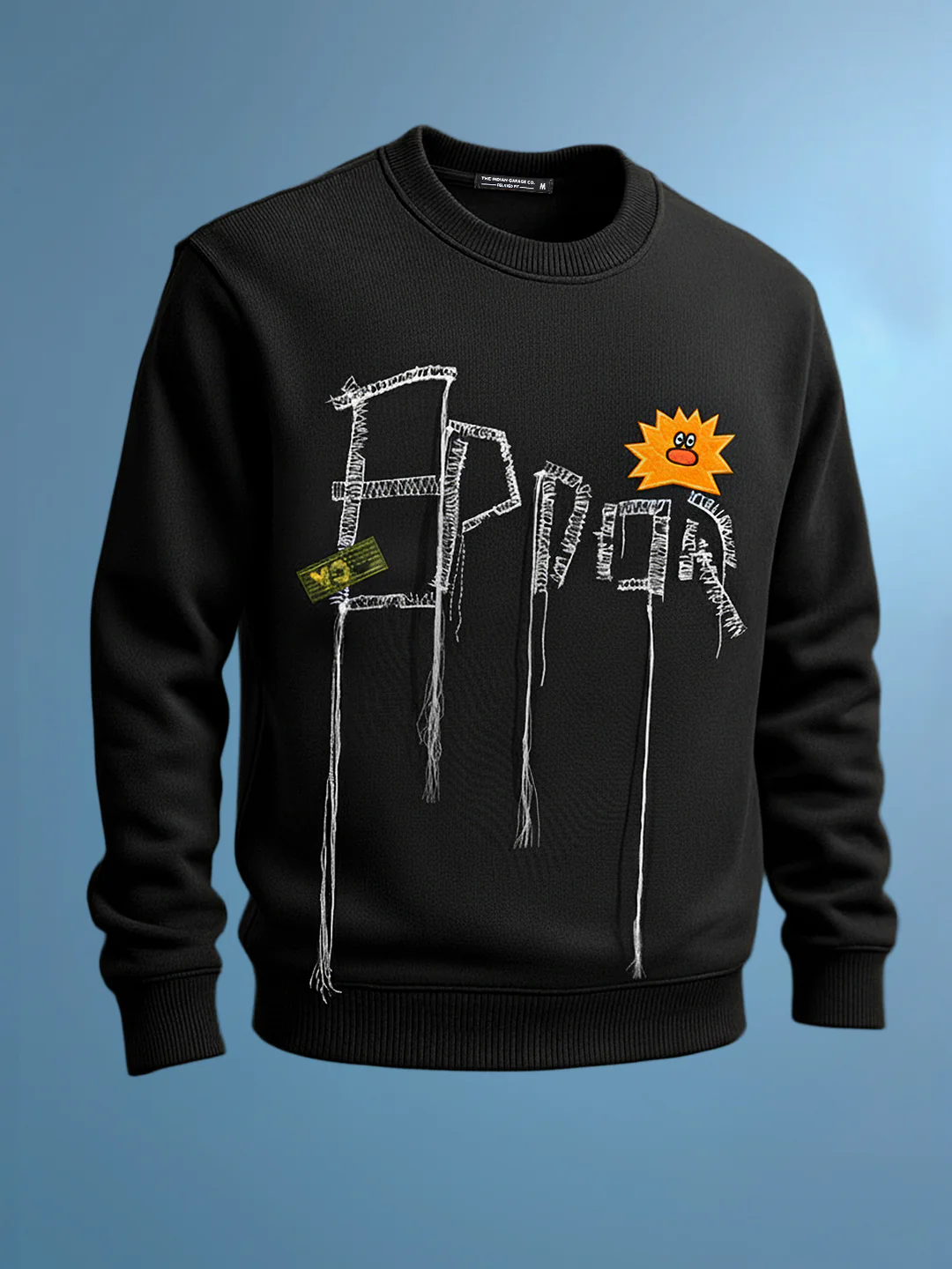 Men's Black Relaxed Fit Embroided Casual Sweatshirt