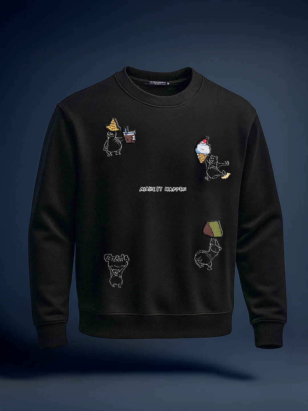 Men's Black Relaxed Fit Embroided Casual Sweatshirt