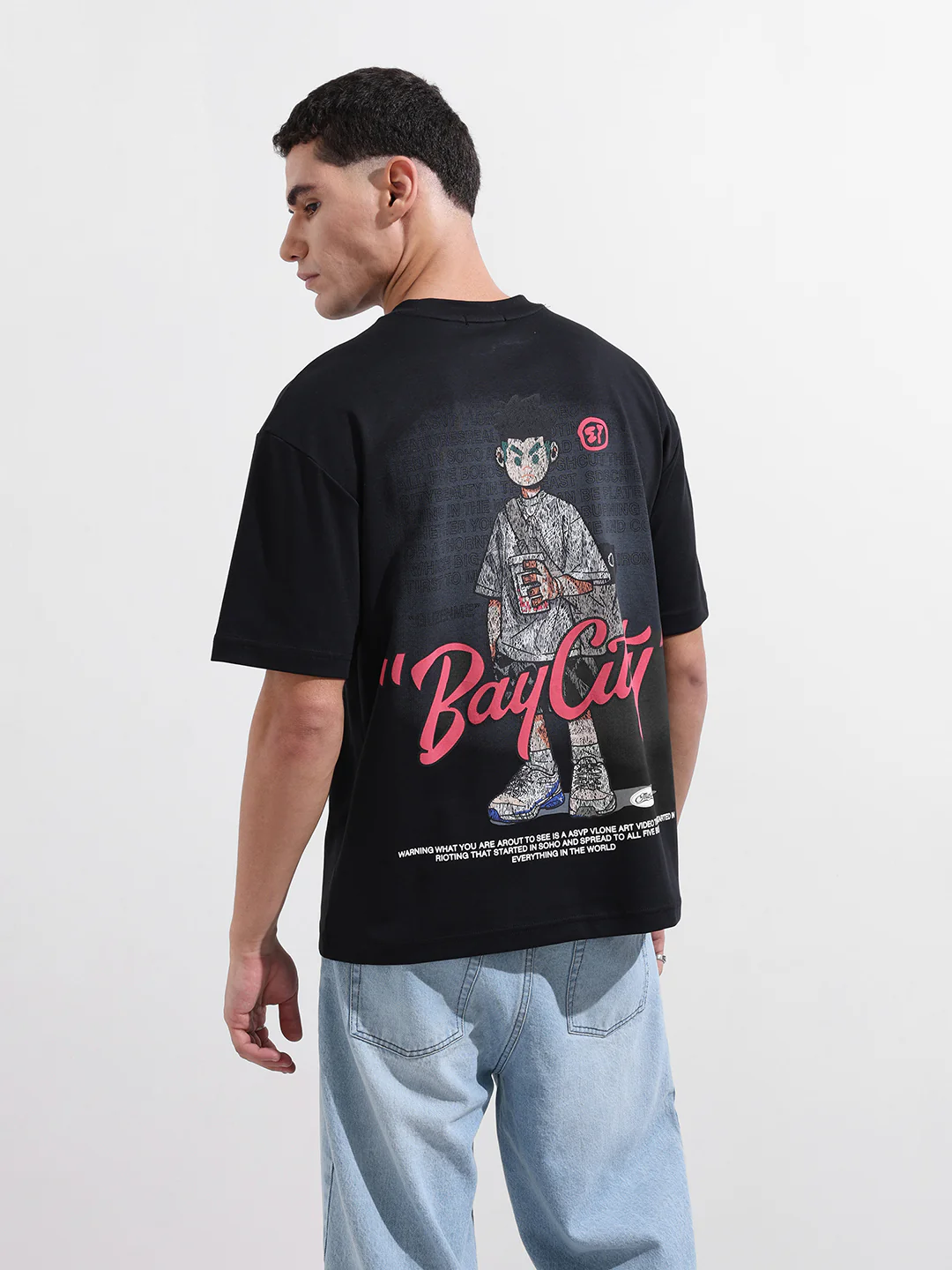 Men's Black Relaxed Fit Embroided 240 GSM Street Wear T-Shirt