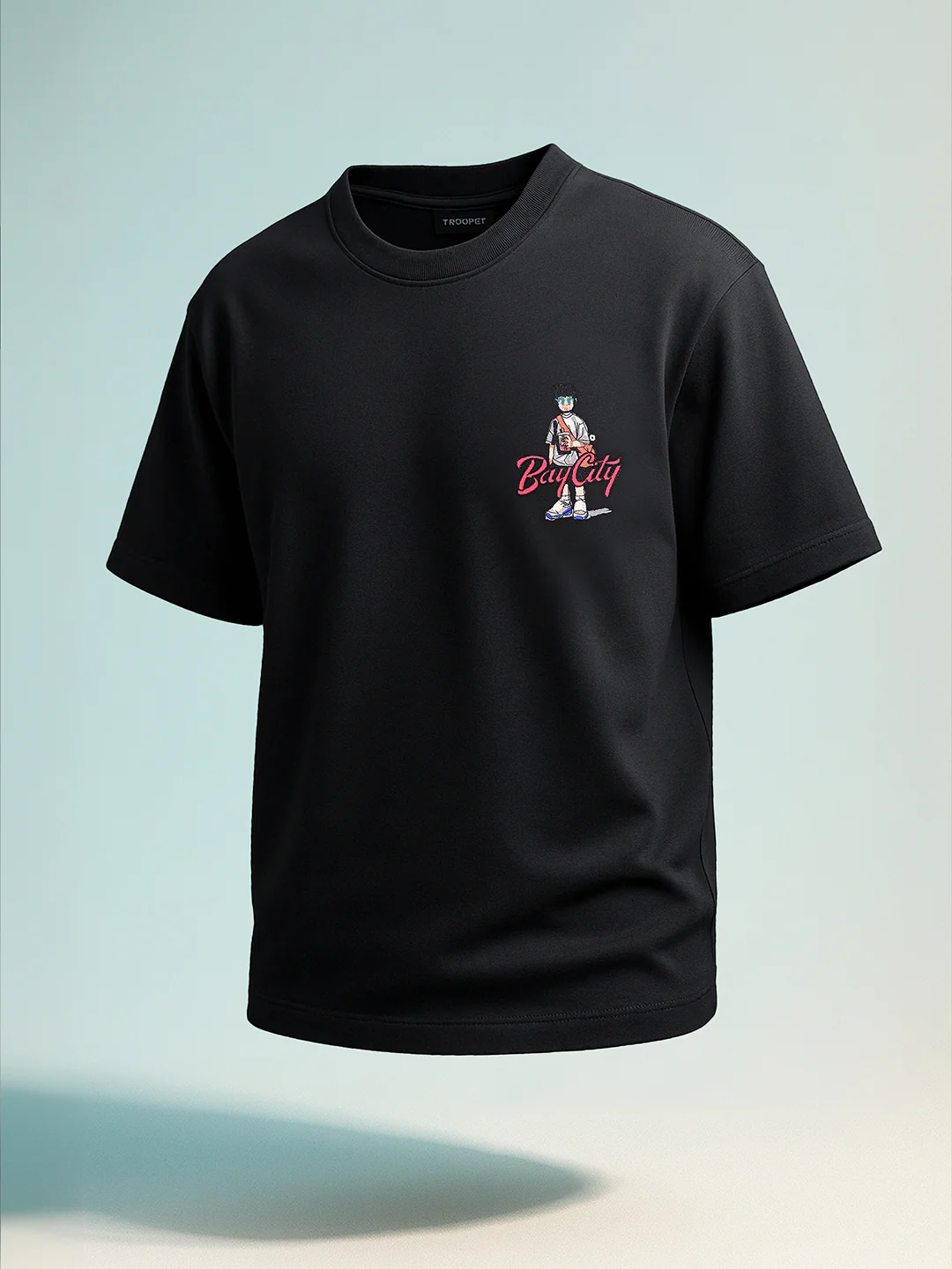 Men's Black Relaxed Fit Embroided 240 GSM Street Wear T-Shirt - Image 8