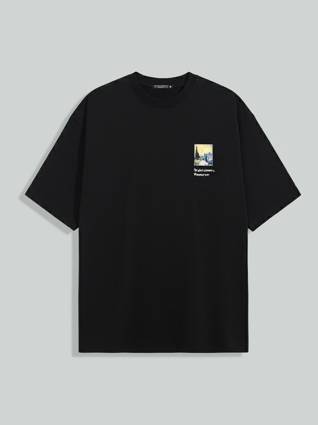 Men's Black Relaxed Fit Embroided 240 GSM Casual T-Shirt - Image 3