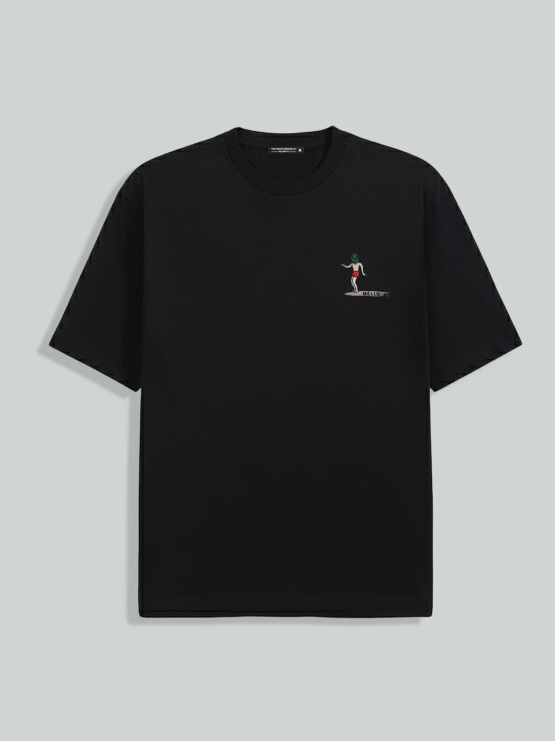Men's Black Relaxed Fit Embroided 240 GSM Casual T-Shirt - Image 4
