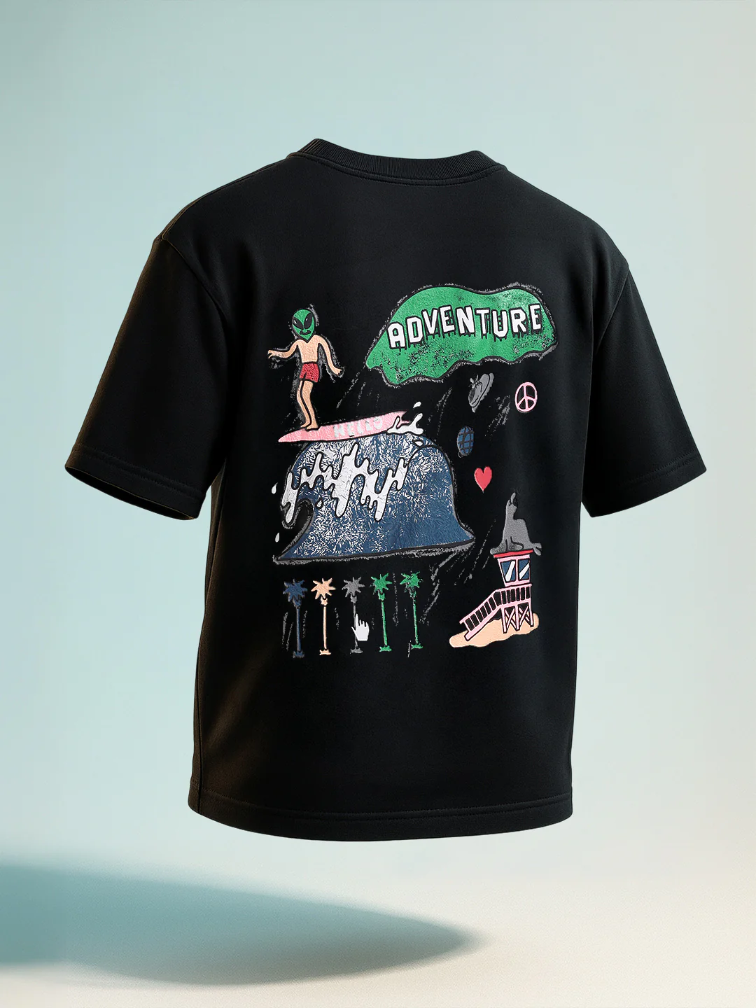 Men's Black Relaxed Fit Embroided 240 GSM Casual T-Shirt - Image 9