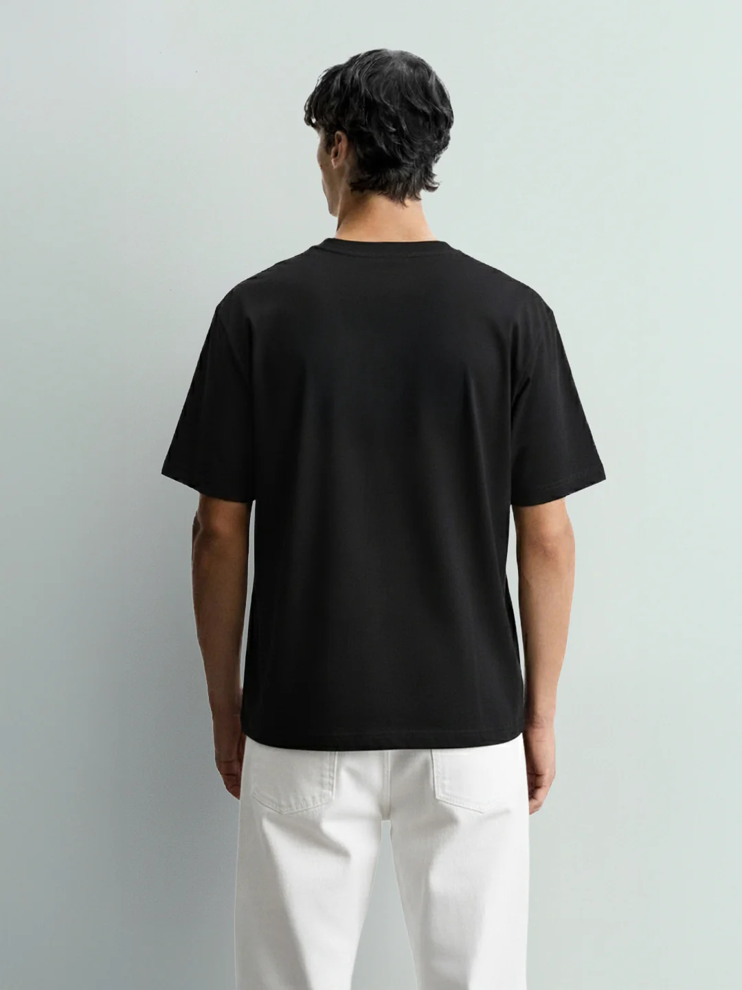 Men's Black Relaxed Fit Embroided 240 GSM Casual T-Shirt - Image 2